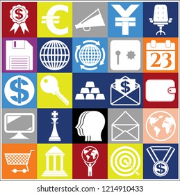 Set of 25 business high quality icons or symbols. Collection. Detailed design. Vector Illustration.