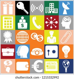 Set of 25 business high quality icons or symbols. Collection. Flat design. Vector Illustration.