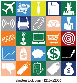 Set of 25 business high quality icons or symbols. Collection. Detailed design. Vector Illustration.