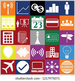 Set of 25 business high quality symbols or icons. Collection. Flat design. Vector Illustration.