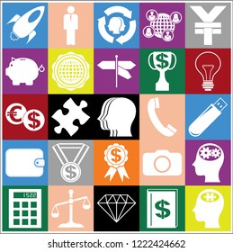 Set of 25 business high quality symbols. Collection. Flat design. Vector Illustration.