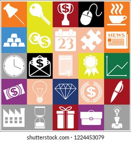 Set of 25 business high quality icons or symbols. Collection. Amazing desing. Vector Illustration.