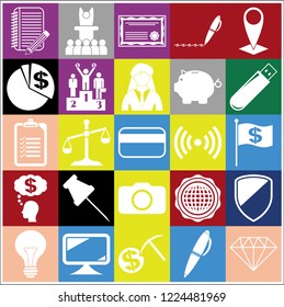 Set of 25 business high quality icons. Collection. Flat design. Vector Illustration.