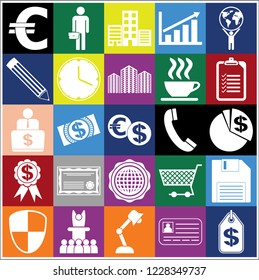 Set of 25 business high quality symbols. Collection. Flat design. Vector Illustration.