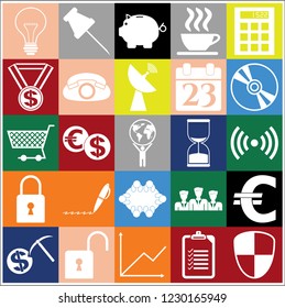 Set of 25 business high quality icons or symbols. Collection. Flat design. Vector Illustration.