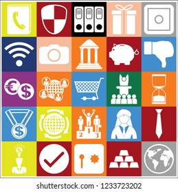 Set of 25 business high quality icons or symbols. Collection. Detailed design. Vector Illustration.