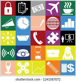 Set of 25 business high quality symbols or icons. Collection. Detailed design. Vector Illustration.