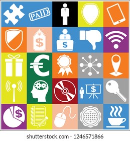 Set of 25 business high quality symbols. Collection. Flat design. Vector Illustration.