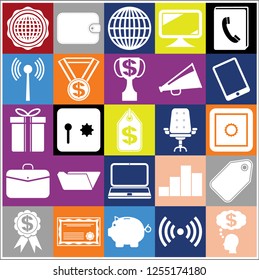 Set of 25 business high quality icons or symbols. Collection. Flat design. Vector Illustration.