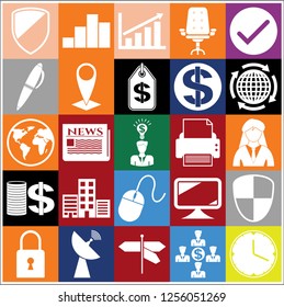Set of 25 business high quality icons or symbols. Collection. Detailed design. Vector Illustration.