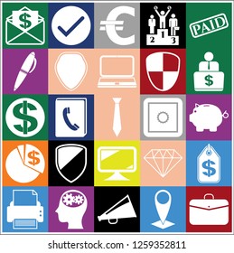 Set of 25 business high quality icons or symbols. Collection. Detailed design. Vector Illustration.
