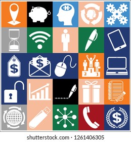 Set of 25 business high quality symbols. Collection. Flat design. Vector Illustration.