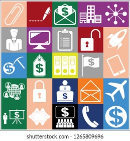 Set of 25 business high quality symbols or icons. Collection. Flat design. Vector Illustration.