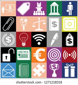 Set of 25 business high quality symbols or icons. Collection. Flat design. Vector Illustration.