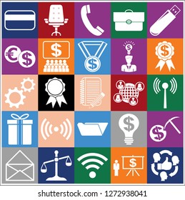 Set of 25 business high quality symbols. Collection. Flat design. Vector Illustration.