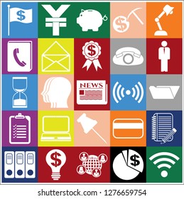 Set of 25 business high quality symbols or icons. Collection. Flat design. Vector Illustration.