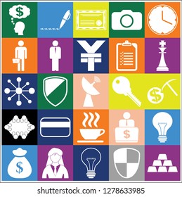 Set of 25 business high quality symbols or icons. Collection. Flat design. Vector Illustration.