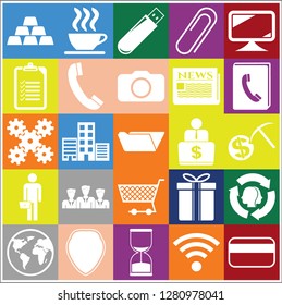 Set of 25 business high quality symbols or icons. Collection. Flat design. Vector Illustration.