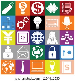 Set of 25 business high quality icons or symbols. Collection. Detailed design. Vector Illustration.