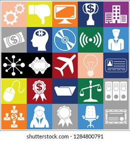 Set of 25 business high quality symbols or icons. Collection. Flat design. Vector Illustration.