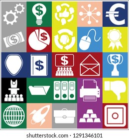 Set of 25 business high quality symbols or icons. Collection. Flat design. Vector Illustration.