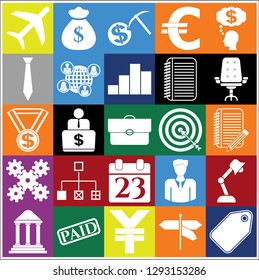 Set of 25 business high quality icons or symbols. Collection. Flat design. Vector Illustration.