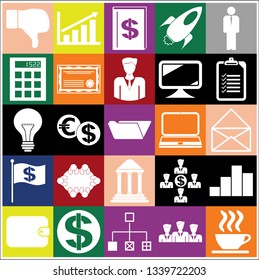 Set of 25 business high quality icons or symbols. Collection. Flat design. Vector Illustration.