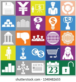 Set of 25 business high quality icons or symbols. Collection. Flat design. Vector Illustration.