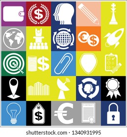 Set of 25 business high quality icons or symbols. Collection. Detailed design. Vector Illustration.