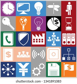 Set of 25 business high quality icons or symbols. Collection. Flat design. Vector Illustration.