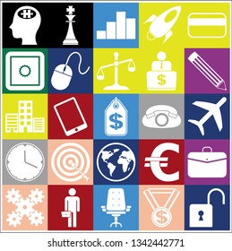 Set of 25 business high quality symbols or icons. Collection. Flat design. Vector Illustration.