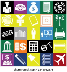 Set of 25 business high quality icons or symbols. Collection. Detailed design. Vector Illustration.