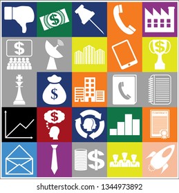 Set of 25 business high quality symbols or icons. Collection. Flat design. Vector Illustration.