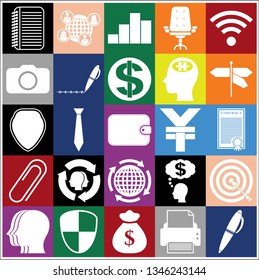 Set of 25 business high quality icons or symbols. Collection. Flat design. Vector Illustration.