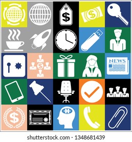 Set of 25 business high quality symbols or icons. Collection. Flat design. Vector Illustration.