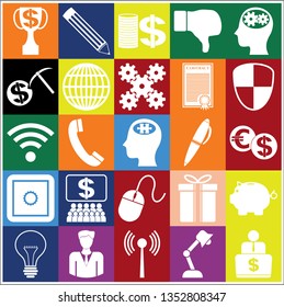 Set of 25 business high quality symbols. Collection. Flat design. Vector Illustration.