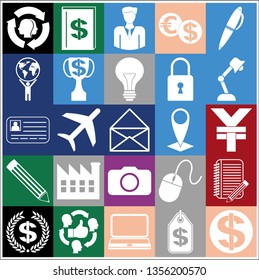 Set of 25 business high quality symbols. Collection. Flat design. Vector Illustration.