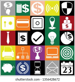 Set of 25 business high quality icons. Collection. Amazing desing. Vector Illustration.