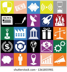 Set of 25 business high quality symbols or icons. Collection. Detailed design. Vector Illustration.