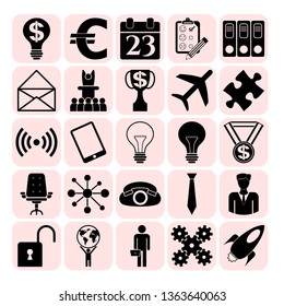 Set of 25 business high quality symbols. Collection. Flat design. Vector Illustration.