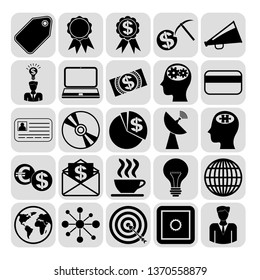 Set of 25 business high quality icons or symbols. Collection. Flat design. Vector Illustration.