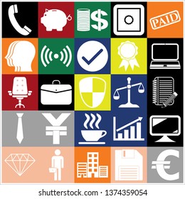 Set of 25 business high quality symbols. Collection. Flat design. Vector Illustration.