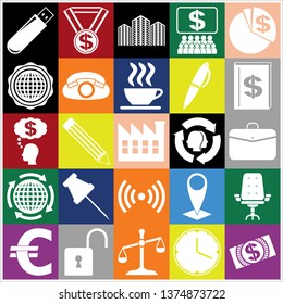 Set of 25 business high quality icons or symbols. Collection. Amazing desing. Vector Illustration.