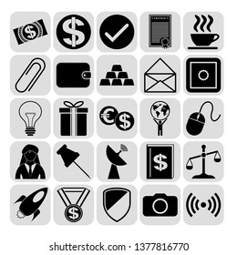 Set of 25 business high quality icons or symbols. Collection. Flat design. Vector Illustration.