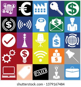 Set of 25 business high quality symbols or icons. Collection. Flat design. Vector Illustration.