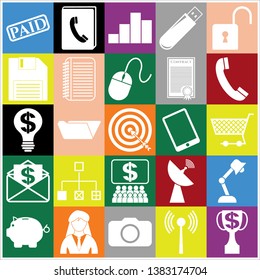Set of 25 business high quality icons or symbols. Collection. Flat design. Vector Illustration.