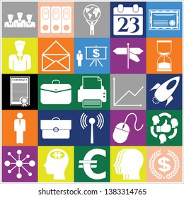 Set of 25 business high quality symbols. Collection. Flat design. Vector Illustration.