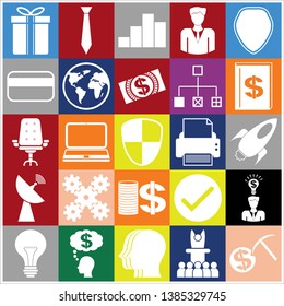 Set of 25 business high quality symbols or icons. Collection. Flat design. Vector Illustration.