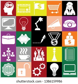 Set of 25 business high quality icons or symbols. Collection. Flat design. Vector Illustration.