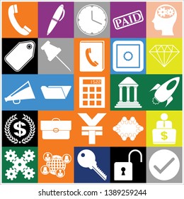 Set of 25 business high quality icons or symbols. Collection. Flat design. Vector Illustration.